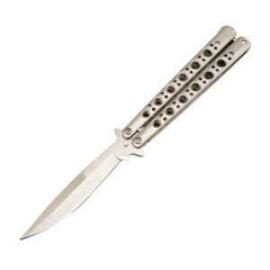 BM 42 Balisong Messer Butterflymesser Federverschluss Silber